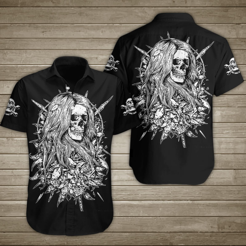 Long Hair Girl And Roses Hawaiian Shirt Summer Button Up Long Hair Girl And Roses Hawaiian Shirt Summer Button Up