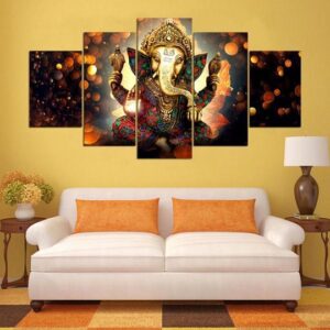 Lord Ganesha - Religion 5 Panel Canvas Art Wall Decor