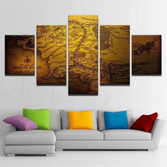 Lord Of The Rings Map Of Middle Earth - Movie 5 Panel Canvas Art Wall Decor Lord Of The Rings Map Of Middle Earth - Movie 5 Panel Canvas Art Wall Decor
