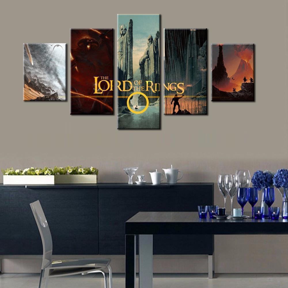 Lord Of The Rings Montage - Movie 5 Panel Canvas Art Wall Decor Lord Of The Rings Montage - Movie 5 Panel Canvas Art Wall Decor