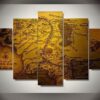 Lord Of The Rings - Middle Earth Map - Movie 5 Panel Canvas Art Wall Decor
