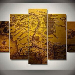 Lord Of The Rings - Middle Earth Map - Movie 5 Panel Canvas Art Wall Decor