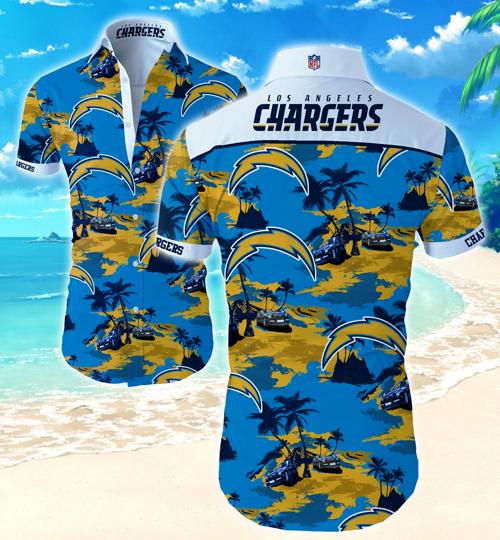 Los Angeles Chargers Coconut Tree Hawaiian Shirt Summer Button Up Los Angeles Chargers Coconut Tree Hawaiian Shirt Summer Button Up