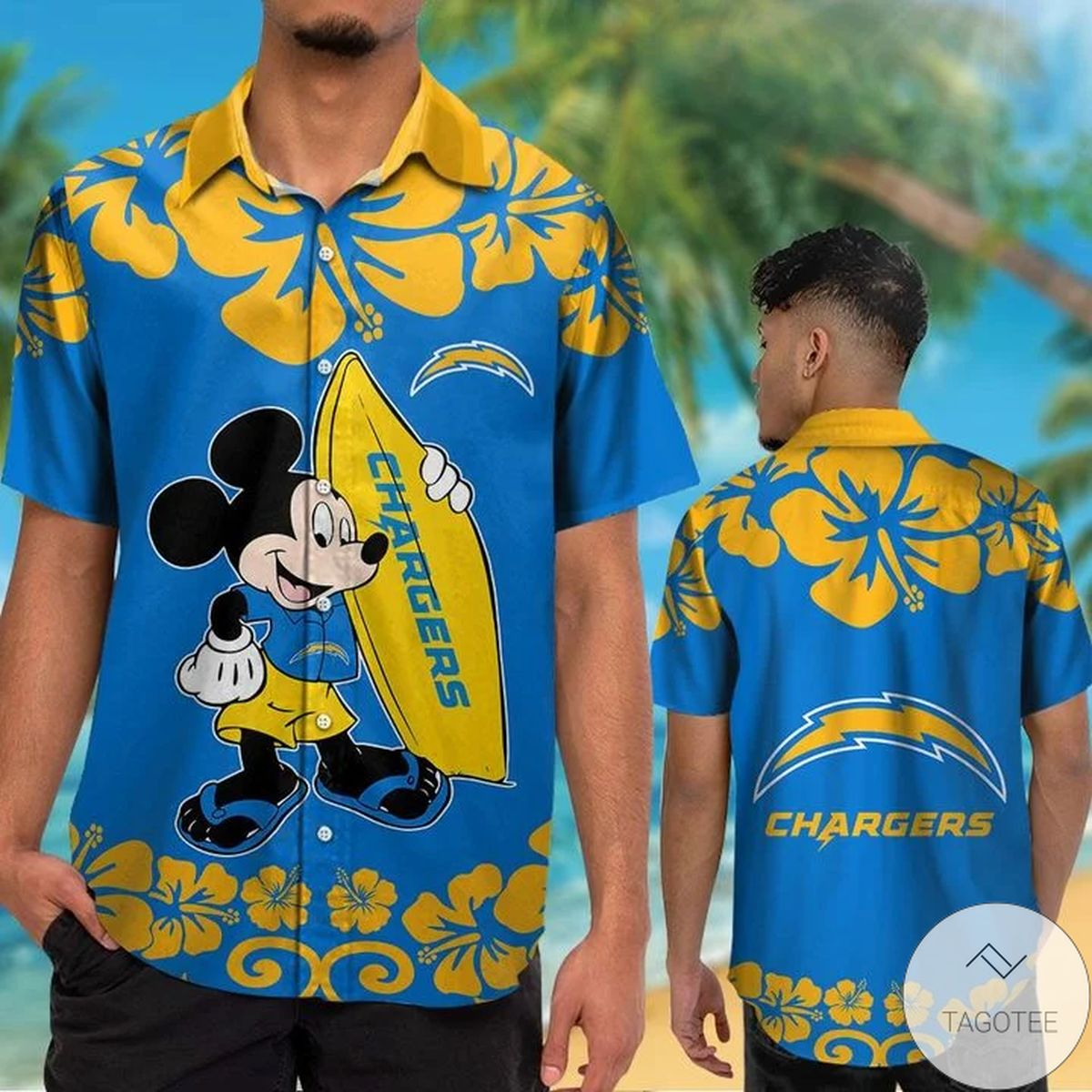 Los Angeles Chargers & Mickey Mouse Hawaiian Shirt Los Angeles Chargers & Mickey Mouse Hawaiian Shirt
