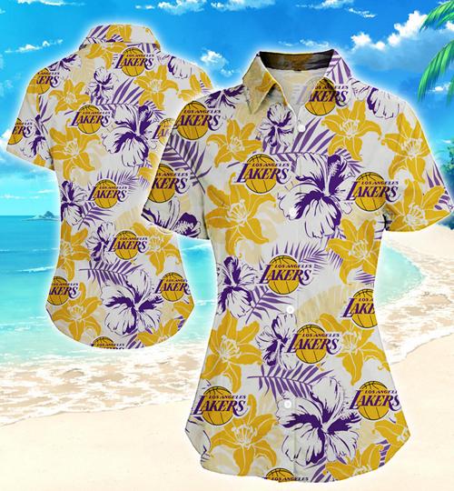 Los Angeles Lakers Women Hawaiian Shirt Summer Button Up Los Angeles Lakers Women Hawaiian Shirt Summer Button Up