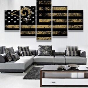 Los Angeles Rams Football Flag - Abstract 5 Panel Canvas Art Wall Decor