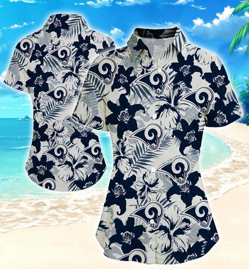 Los Angeles Rams Women Hawaiian Shirt Summer Button Up Los Angeles Rams Women Hawaiian Shirt Summer Button Up
