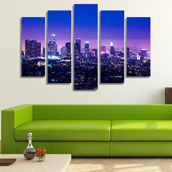 Los Angeles Skyline 02 - Nature 5 Panel Canvas Art Wall Decor Los Angeles Skyline 02 - Nature 5 Panel Canvas Art Wall Decor