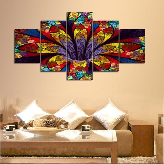 Lotus Stained Glass - Abstract 5 Panel Canvas Art Wall Decor Lotus Stained Glass - Abstract 5 Panel Canvas Art Wall Decor