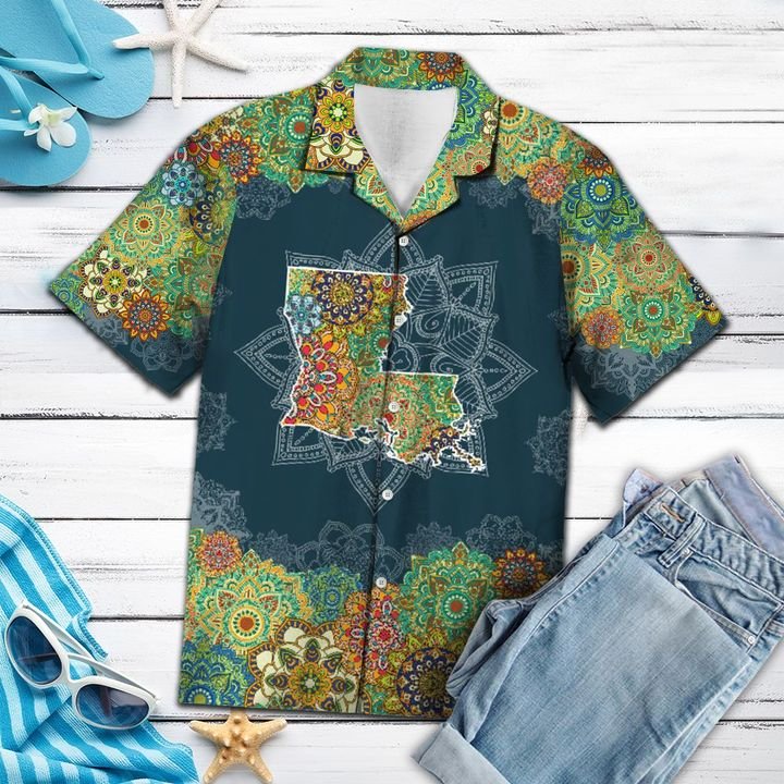Louisiana Floral Mandala Hawaiian Shirt Summer Button Up Louisiana Floral Mandala Hawaiian Shirt Summer Button Up