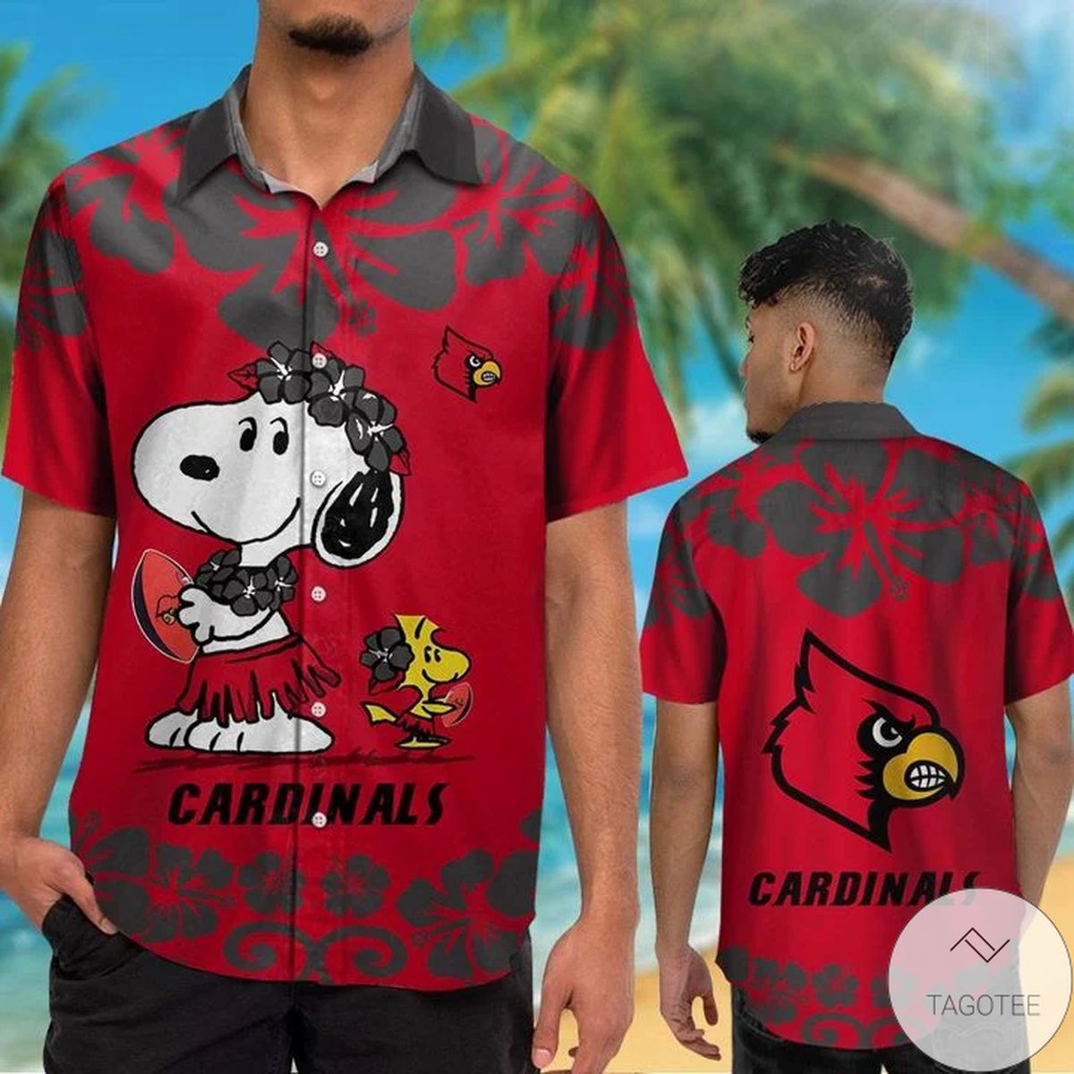 Louisville Cardinals & Snoopy Hawaiian Shirt- Tagotee Louisville Cardinals & Snoopy Hawaiian Shirt- Tagotee