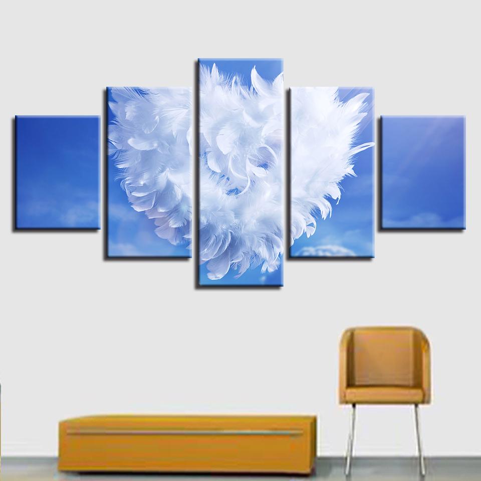 Love Feather Blue Sky - Abstract 5 Panel Canvas Art Wall Decor Love Feather Blue Sky - Abstract 5 Panel Canvas Art Wall Decor