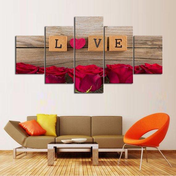 Love Rose - Abstract 5 Panel Canvas Art Wall Decor Love Rose - Abstract 5 Panel Canvas Art Wall Decor