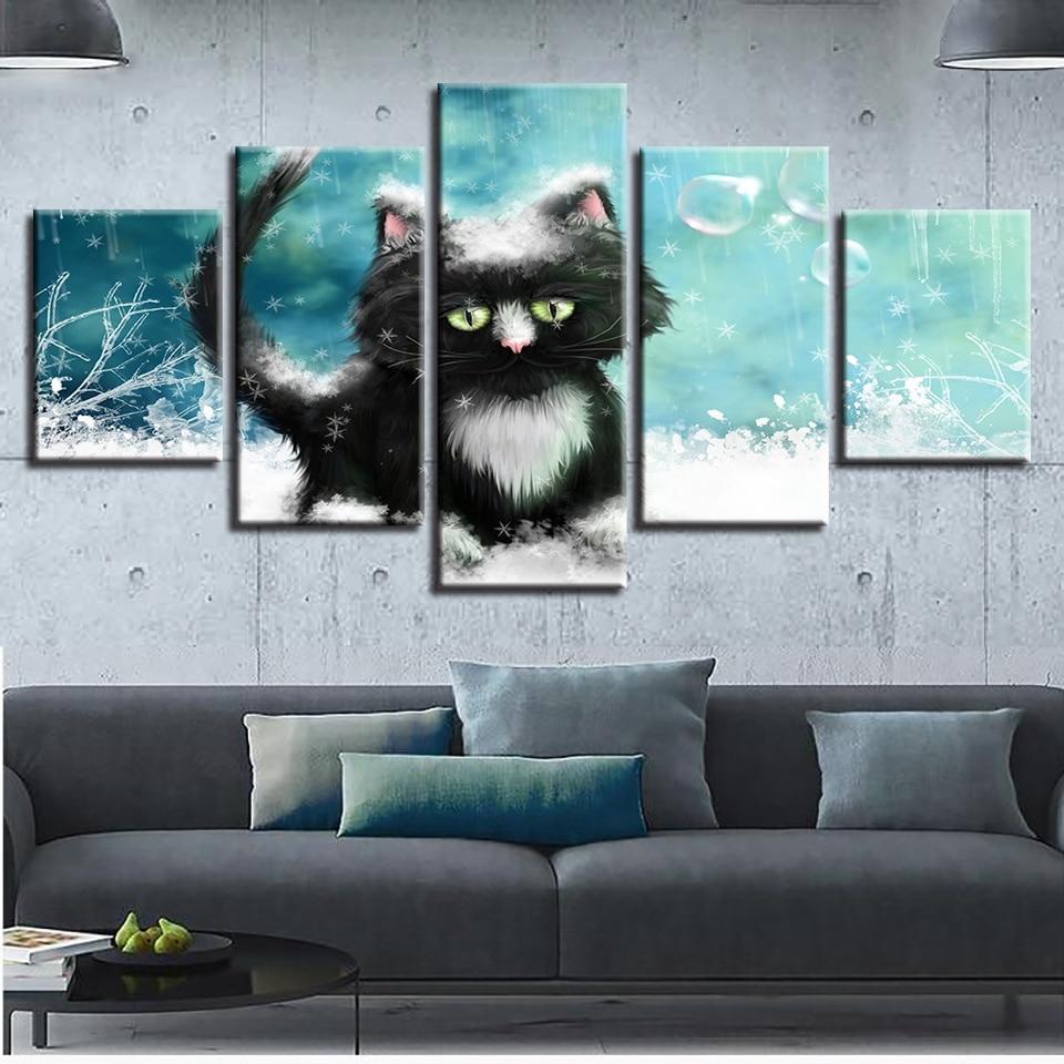 Lovely Cat 02 - Animal 5 Panel Canvas Art Wall Decor Lovely Cat 02 - Animal 5 Panel Canvas Art Wall Decor