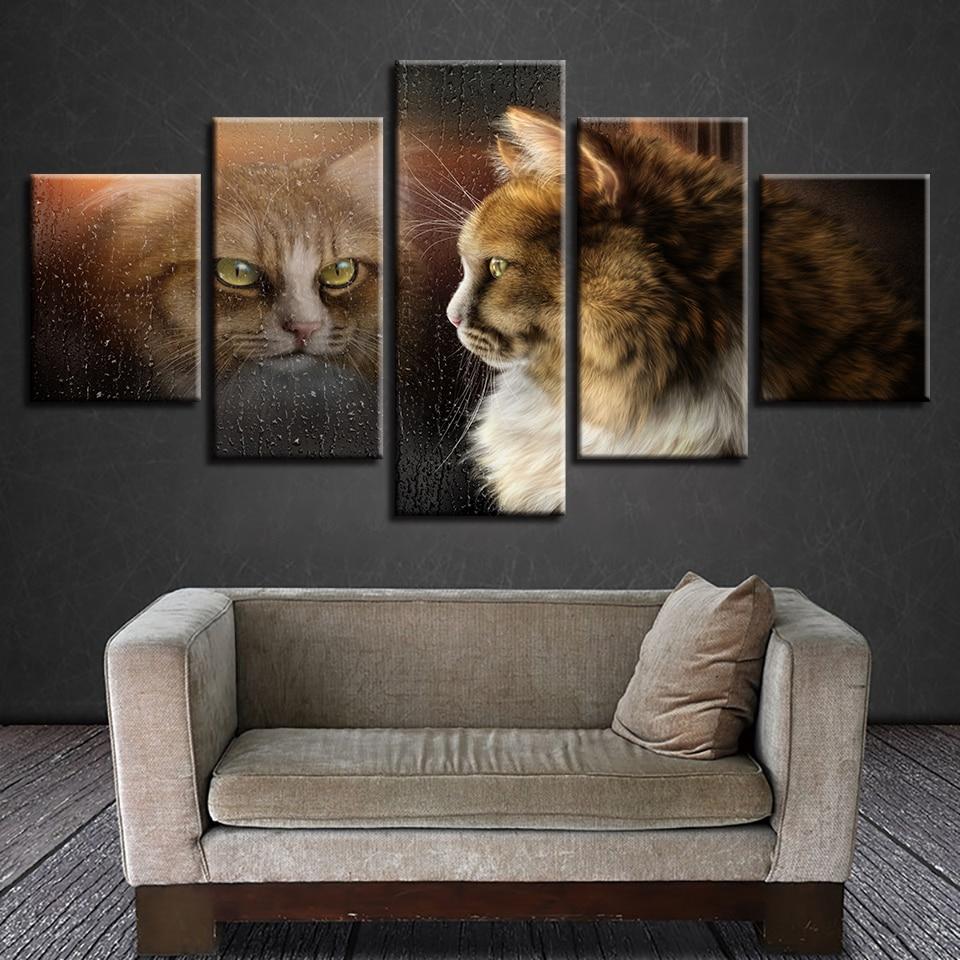 Lovely Cats Animals And Its Shadow - Animal 5 Panel Canvas Art Wall Decor Lovely Cats Animals And Its Shadow - Animal 5 Panel Canvas Art Wall Decor
