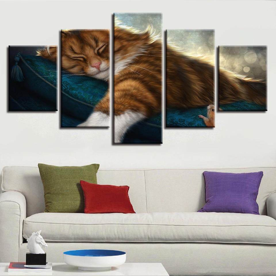 Lovely Cats In The Sleeping - Animal 5 Panel Canvas Art Wall Decor Lovely Cats In The Sleeping - Animal 5 Panel Canvas Art Wall Decor