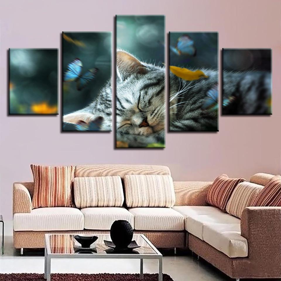 Lovely Cats In The Sleeps - Animal 5 Panel Canvas Art Wall Decor Lovely Cats In The Sleeps - Animal 5 Panel Canvas Art Wall Decor