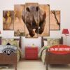 Lovely Rhino - Animal 5 Panel Canvas Art Wall Decor