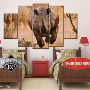 Lovely Rhino - Animal 5 Panel Canvas Art Wall Decor