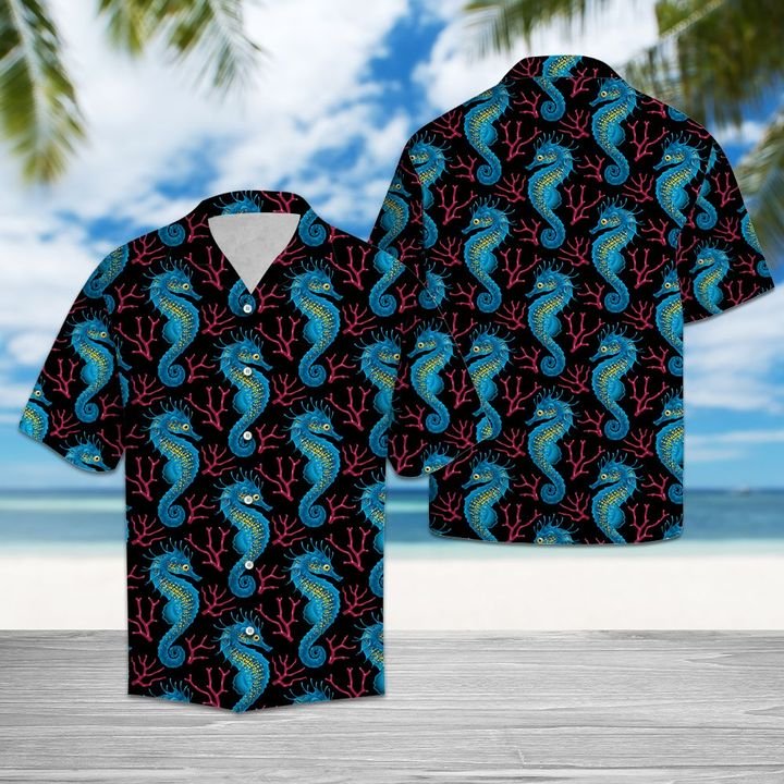 Lovely Sea Horse Hawaiian Shirt Summer Button Up Lovely Sea Horse Hawaiian Shirt Summer Button Up