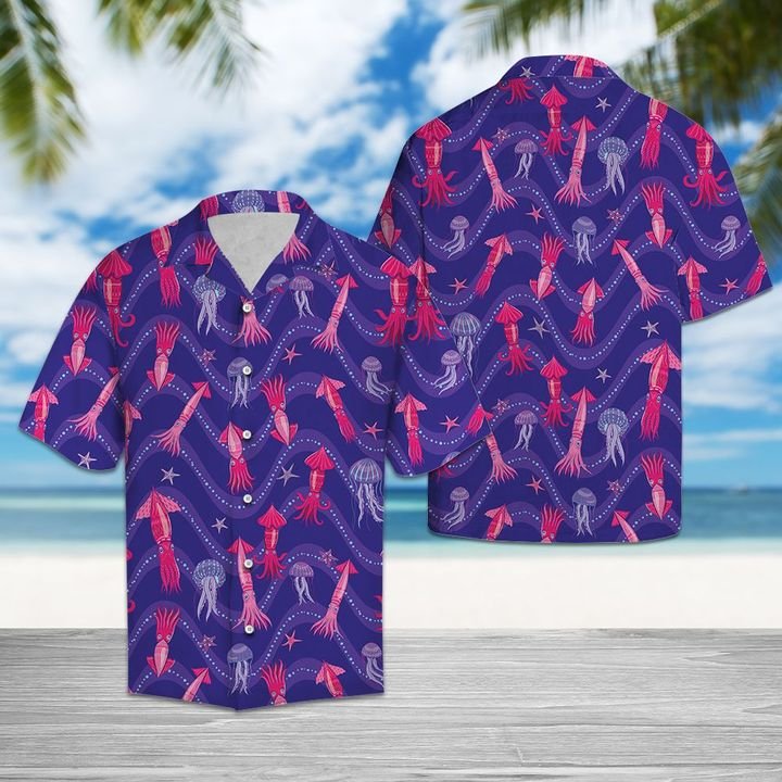 Lovely Squid Hawaiian Shirt Summer Button Up Lovely Squid Hawaiian Shirt Summer Button Up