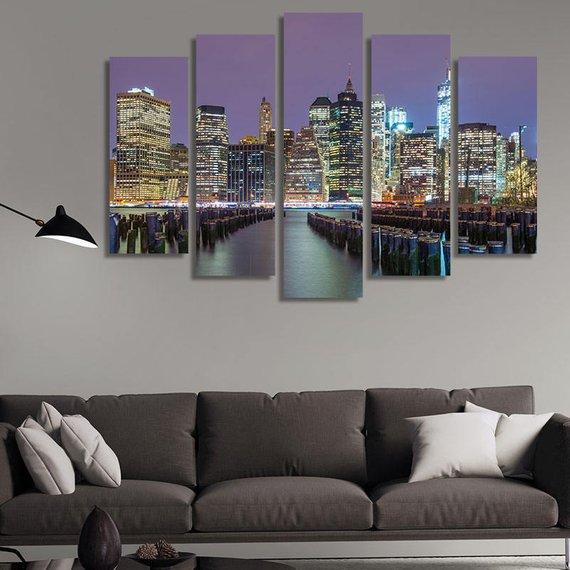 Lower Manhattan Skyline 01 - Nature 5 Panel Canvas Art Wall Decor Lower Manhattan Skyline 01 - Nature 5 Panel Canvas Art Wall Decor