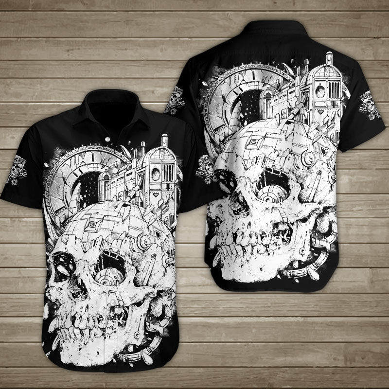 Machine Town Skull Hawaiian Shirt Summer Button Up Machine Town Skull Hawaiian Shirt Summer Button Up