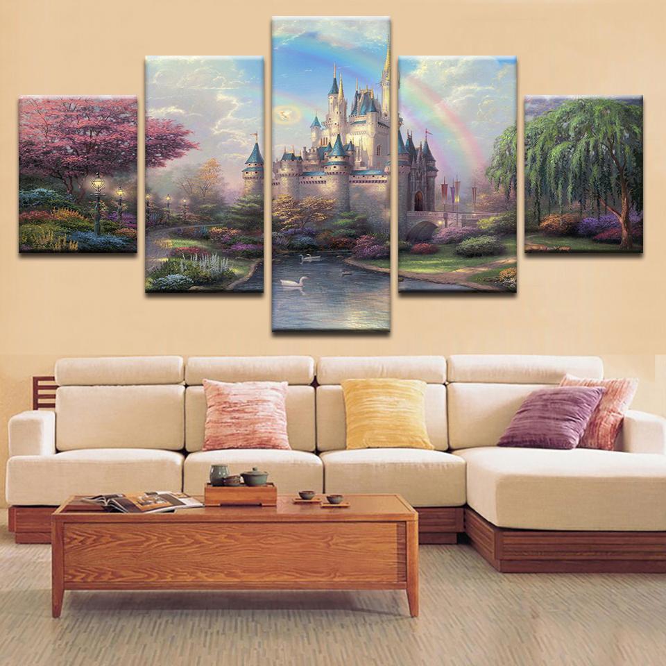 Magical Castle - Cartoon 5 Panel Canvas Art Wall Decor Magical Castle - Cartoon 5 Panel Canvas Art Wall Decor