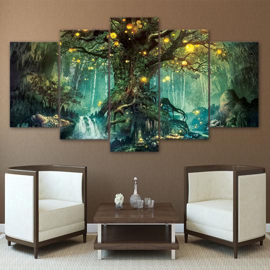 Magical Fairy Tree - Religion 5 Panel Canvas Art Wall Decor Magical Fairy Tree - Religion 5 Panel Canvas Art Wall Decor
