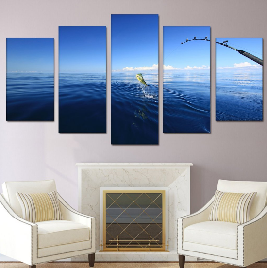 Mahi Mahi Fishing - Fishing 5 Panel Canvas Art Wall Decor Mahi Mahi Fishing - Fishing 5 Panel Canvas Art Wall Decor