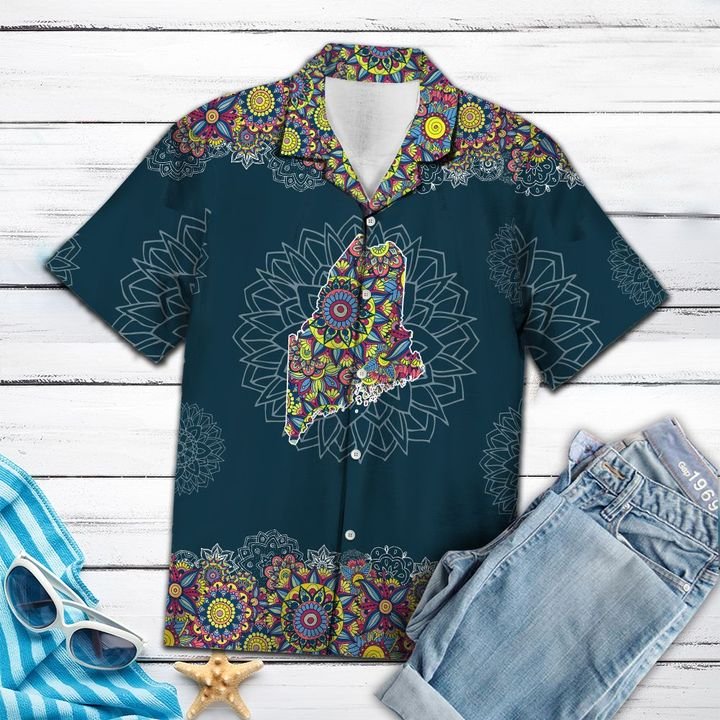Maine Mandala Hawaiian Shirt Summer Button Up Maine Mandala Hawaiian Shirt Summer Button Up