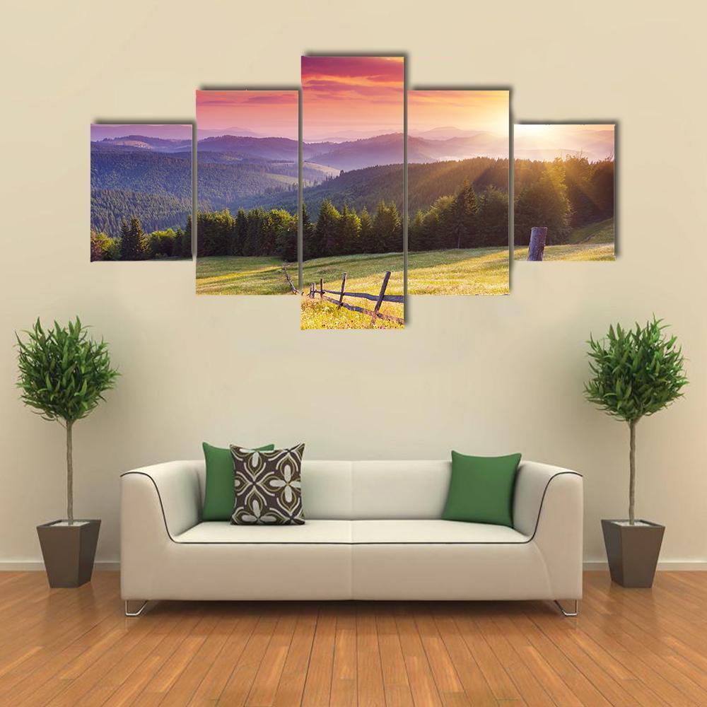 Majestic Sunset In The Mountains Landscape - Nature 5 Panel Canvas Art Wall Decor Majestic Sunset In The Mountains Landscape - Nature 5 Panel Canvas Art Wall Decor