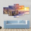 Majestic Sunset In The Winter Mountains Landscape - Nature 5 Panel Canvas Art Wall Decor