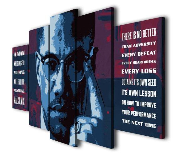 Malcolm X - Famous Person 5 Panel Canvas Art Wall Decor Malcolm X - Famous Person 5 Panel Canvas Art Wall Decor
