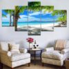 Maldives Islands Palm Tree Ocean - Nature 5 Panel Canvas Art Wall Decor