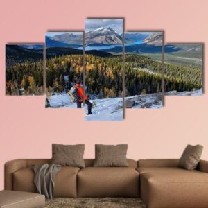 Man Hiking In Rockies In Alberta - Sport 5 Panel Canvas Art Wall Decor