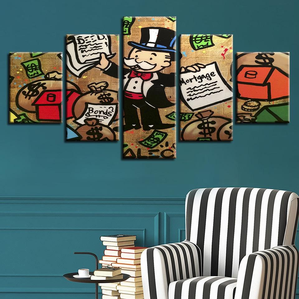 Man Money Bag And Letter - Cartoon 5 Panel Canvas Art Wall Decor Man Money Bag And Letter - Cartoon 5 Panel Canvas Art Wall Decor