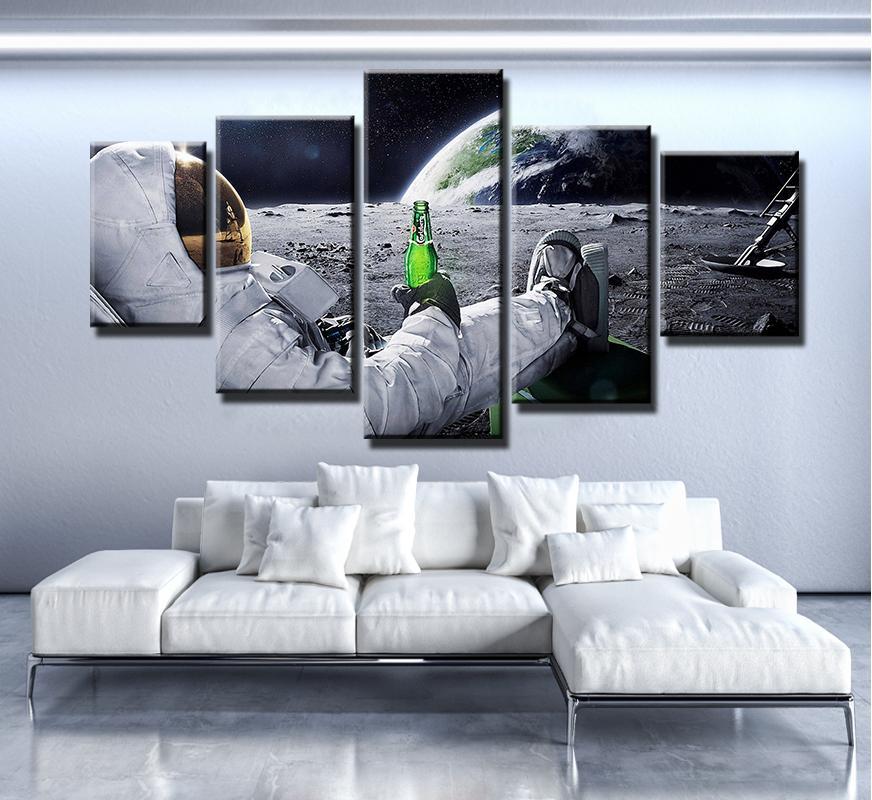 Man On The Moon - Space 5 Panel Canvas Art Wall Decor Man On The Moon - Space 5 Panel Canvas Art Wall Decor
