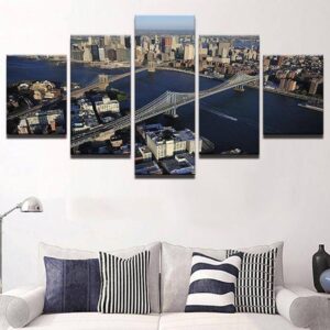 Manhattan And Brooklyn Bridge Large - Nature 5 Panel Canvas Art Wall Decor