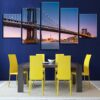 Manhattan Bridge New York City Night - Nature 5 Panel Canvas Art Wall Decor