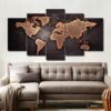 Map Of The World - Abstract 5 Panel Canvas Art Wall Decor