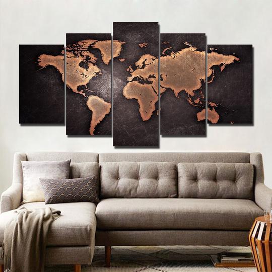 Map Of The World - Abstract 5 Panel Canvas Art Wall Decor Map Of The World - Abstract 5 Panel Canvas Art Wall Decor