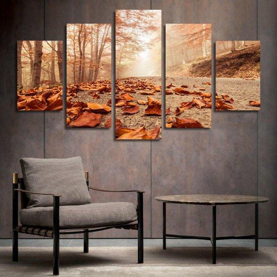 Maple Leaf 1 - Nature 5 Panel Canvas Art Wall Decor Maple Leaf 1 - Nature 5 Panel Canvas Art Wall Decor