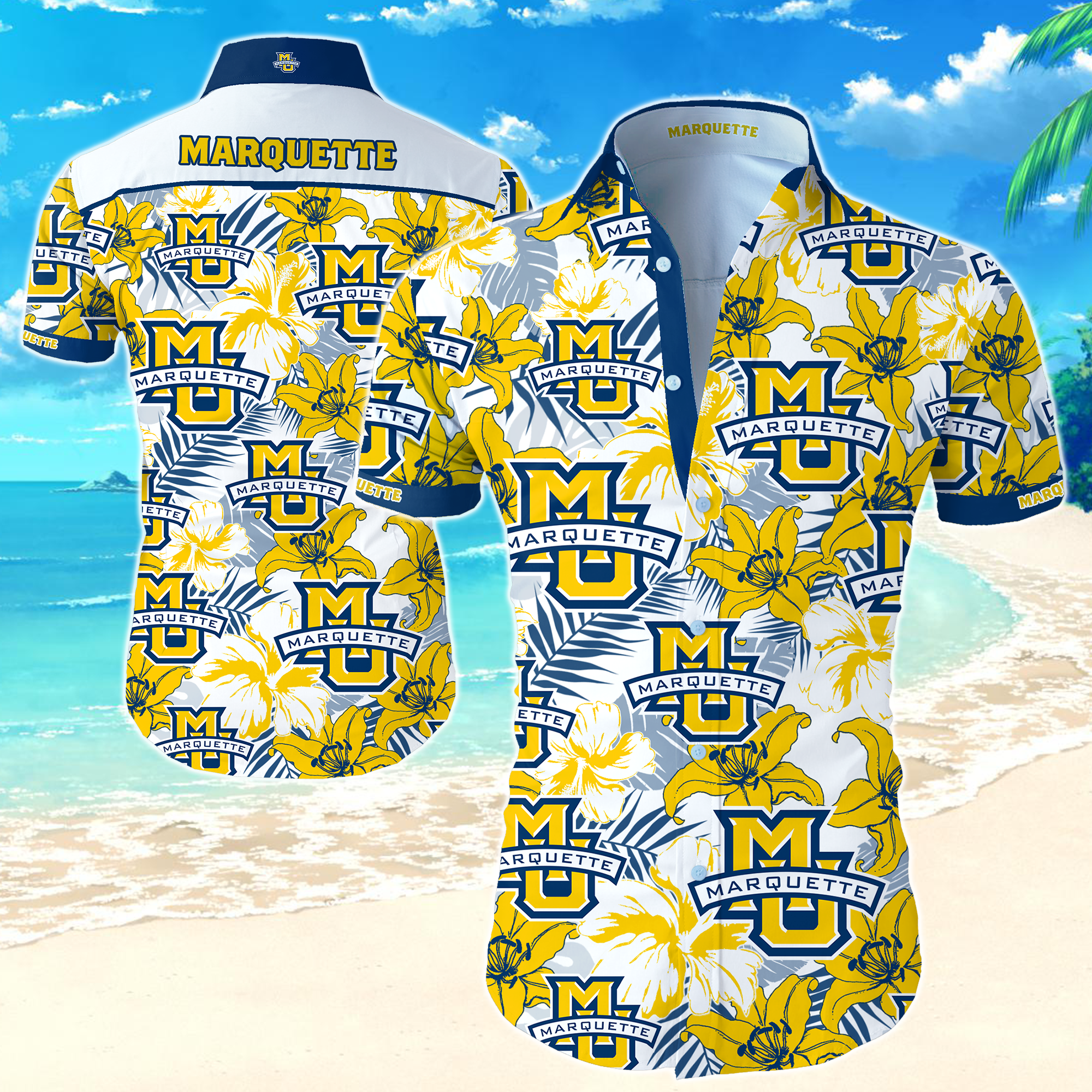 Marquette Golden Eagles Hawaiian Shirt Summer Button Up Marquette Golden Eagles Hawaiian Shirt Summer Button Up