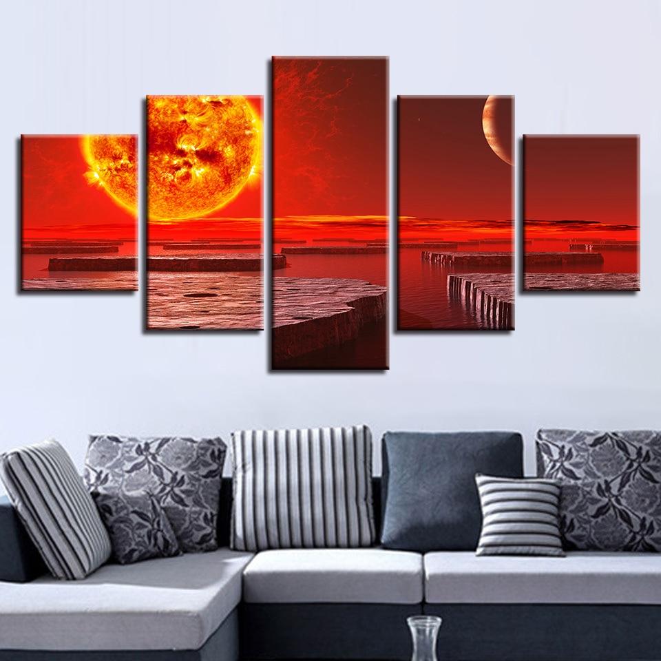 Mars Moon Night View - Space 5 Panel Canvas Art Wall Decor Mars Moon Night View - Space 5 Panel Canvas Art Wall Decor