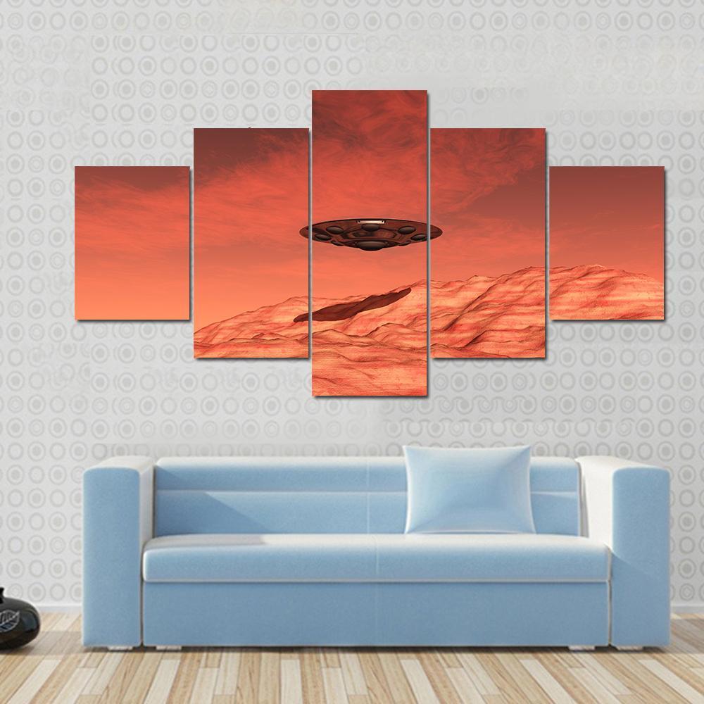 Mars Spaceship Landing On Mars - Nature 5 Panel Canvas Art Wall Decor Mars Spaceship Landing On Mars - Nature 5 Panel Canvas Art Wall Decor