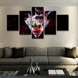 Martini Cocktail Highball Bar Restaurant - Nature 5 Panel Canvas Art Wall Decor