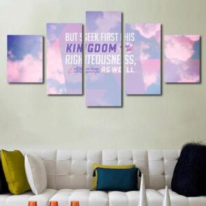 Matthew 6:33 #2 Seek Ye First The Kingdom Of God Bible Verse - Religion 5 Panel Canvas Art Wall Decor