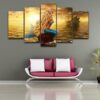 Mermaid Blonde Girl - Abstract 5 Panel Canvas Art Wall Decor