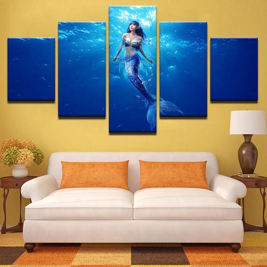 Mermaid - Ocean 5 Panel Canvas Art Wall Decor Mermaid - Ocean 5 Panel Canvas Art Wall Decor
